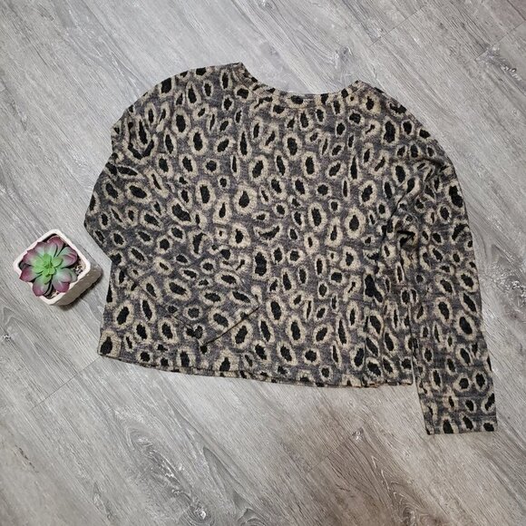 Zara * Leopard Print Fleece Sweatshirt * Sz L - Picture 2 of 11